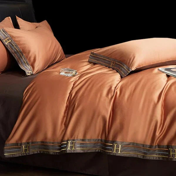 4-Piece Satin Cotton Bedding Set Luxury Long-Staple Cotton Duvet Cover Set