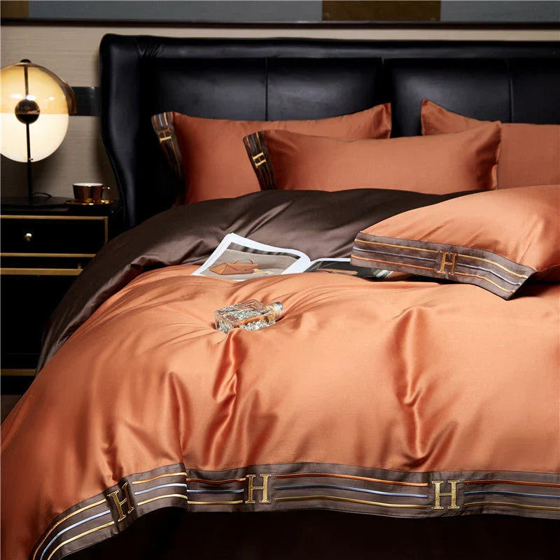 4-Piece Satin Cotton Bedding Set Luxury Long-Staple Cotton Duvet Cover Set