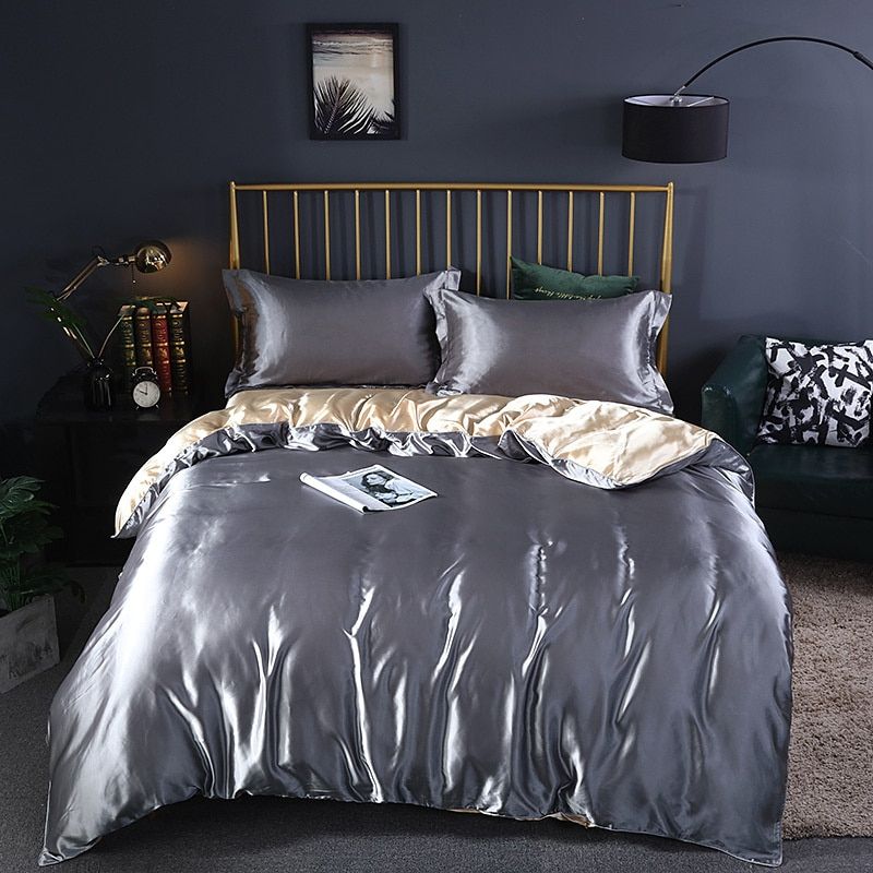 4-Piece Silk Bedding Set Soft Satin Duvet Cover, Fitted Sheet & Pillowcase Set