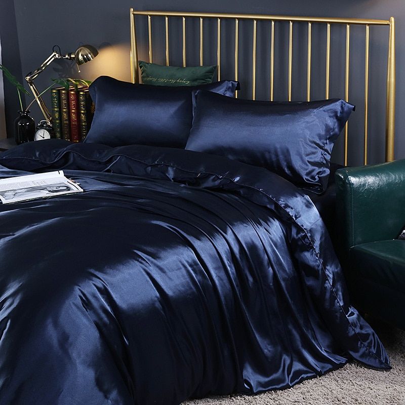 4-Piece Silk Bedding Set Soft Satin Duvet Cover, Fitted Sheet & Pillowcase Set