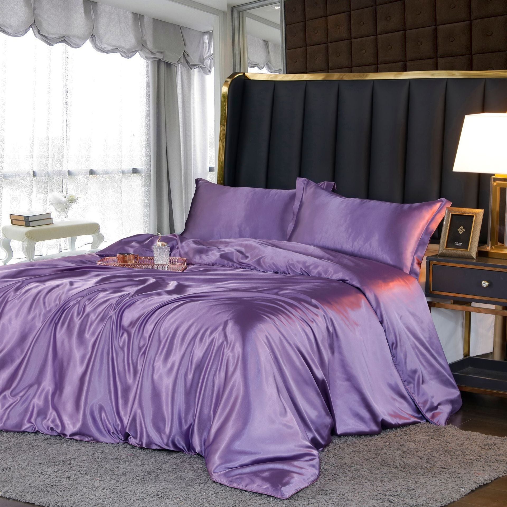 4-Piece Silk Bedding Set Soft Satin Duvet Cover, Fitted Sheet & Pillowcase Set