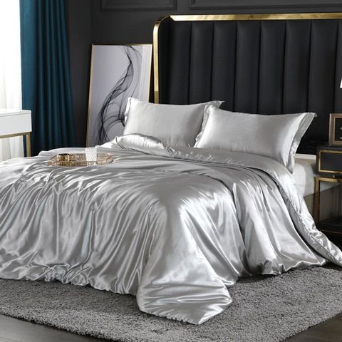 4-Piece Silk Bedding Set Soft Satin Duvet Cover, Fitted Sheet & Pillowcase Set