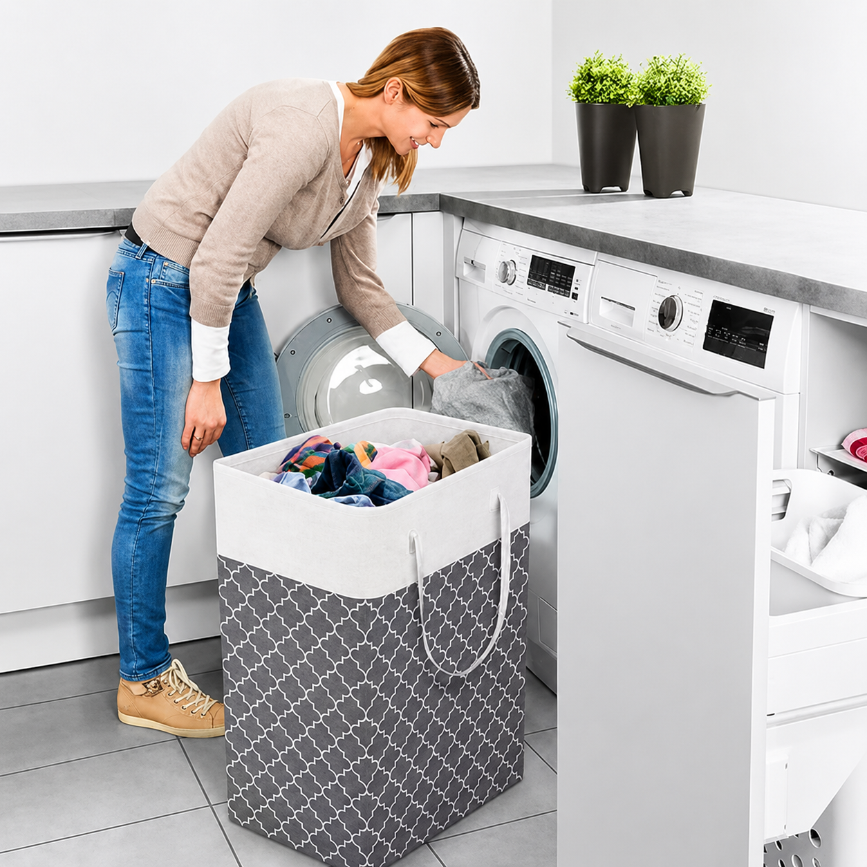 75L Waterproof Foldable Laundry Basket Fabric Clothes Hamper with Handles