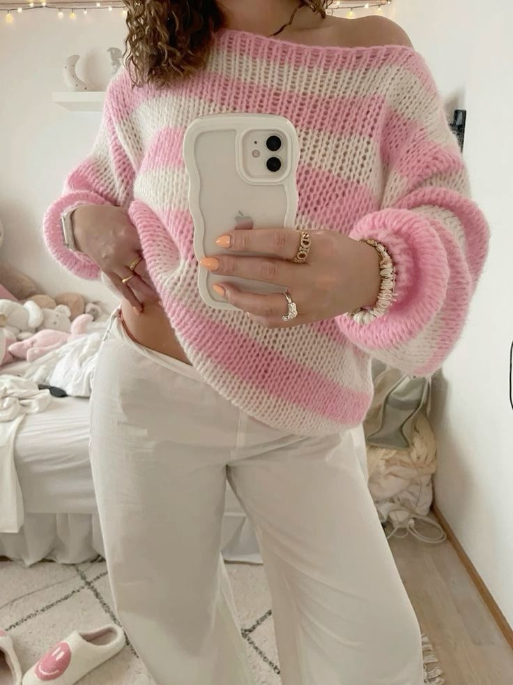 Oversized Pink Striped Sweater for Women