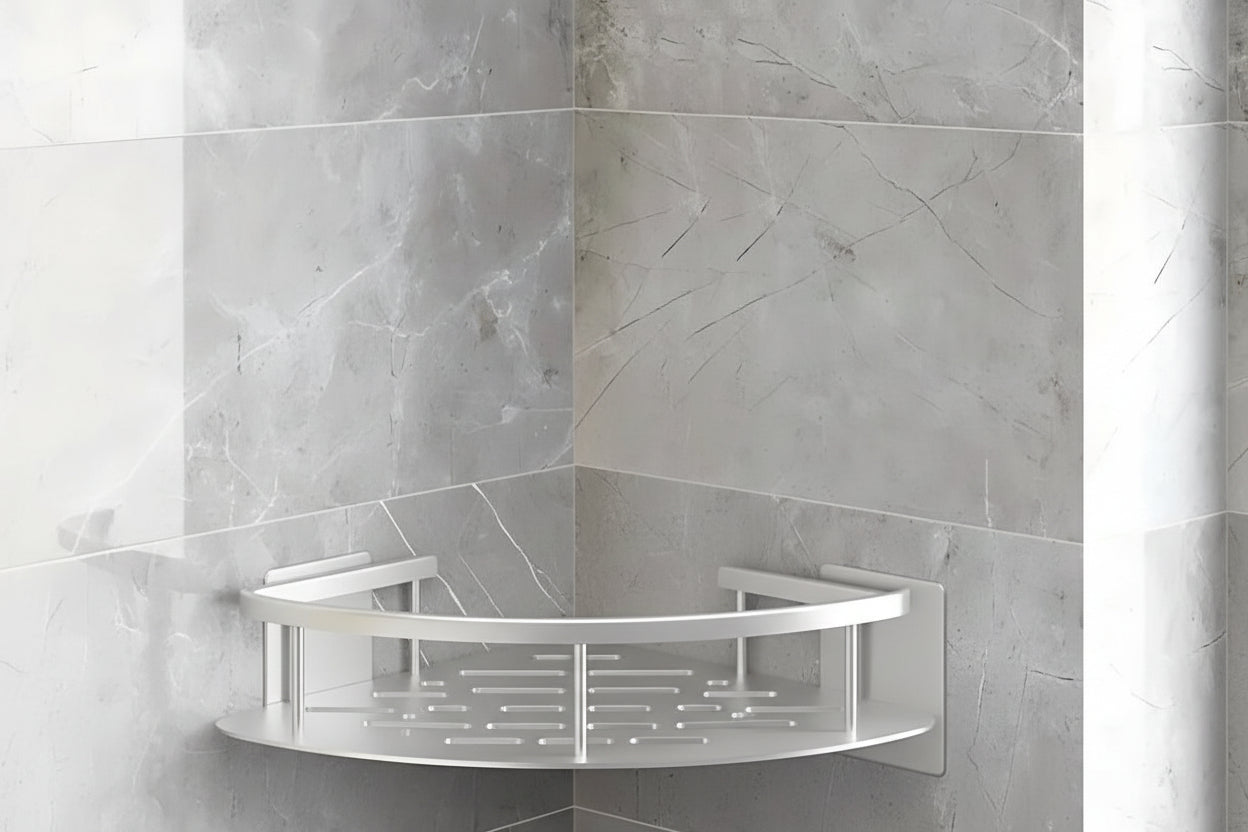 No-Drill Aluminium Corner Shower Shelf with Drainage Design