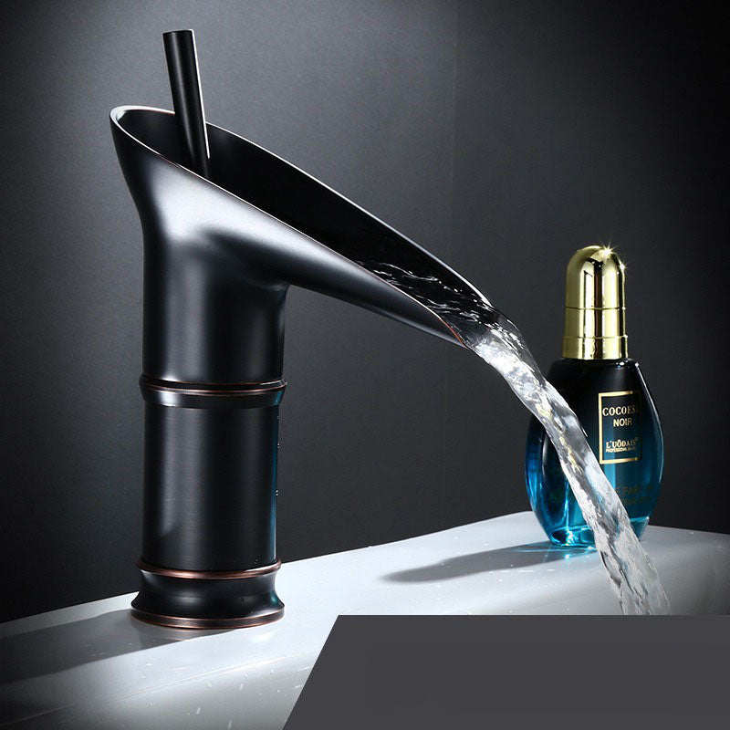 Antique Brass Bathroom Sink Faucet with Waterfall Spout – Single Handle Mixer Tap for Elegant Basin Taps