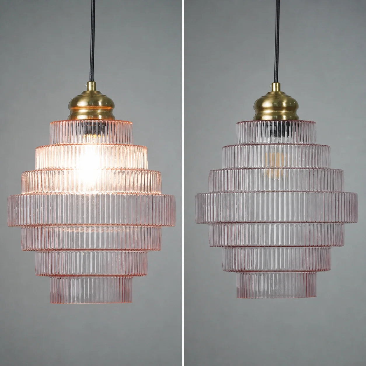 Antique Brass Striped Stained Glass Bottle Pendant Light