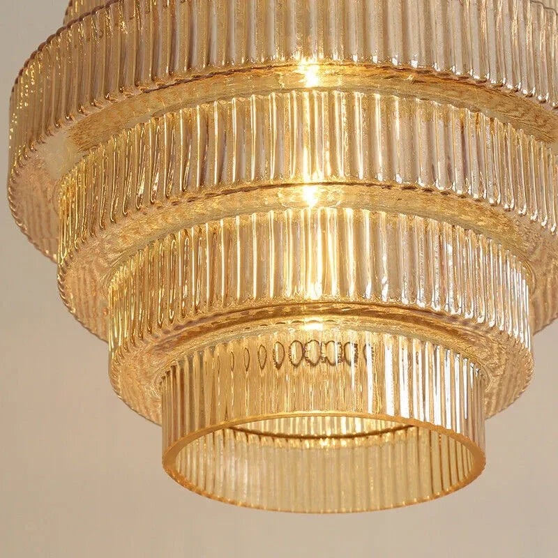 Antique Brass Striped Stained Glass Bottle Pendant Light