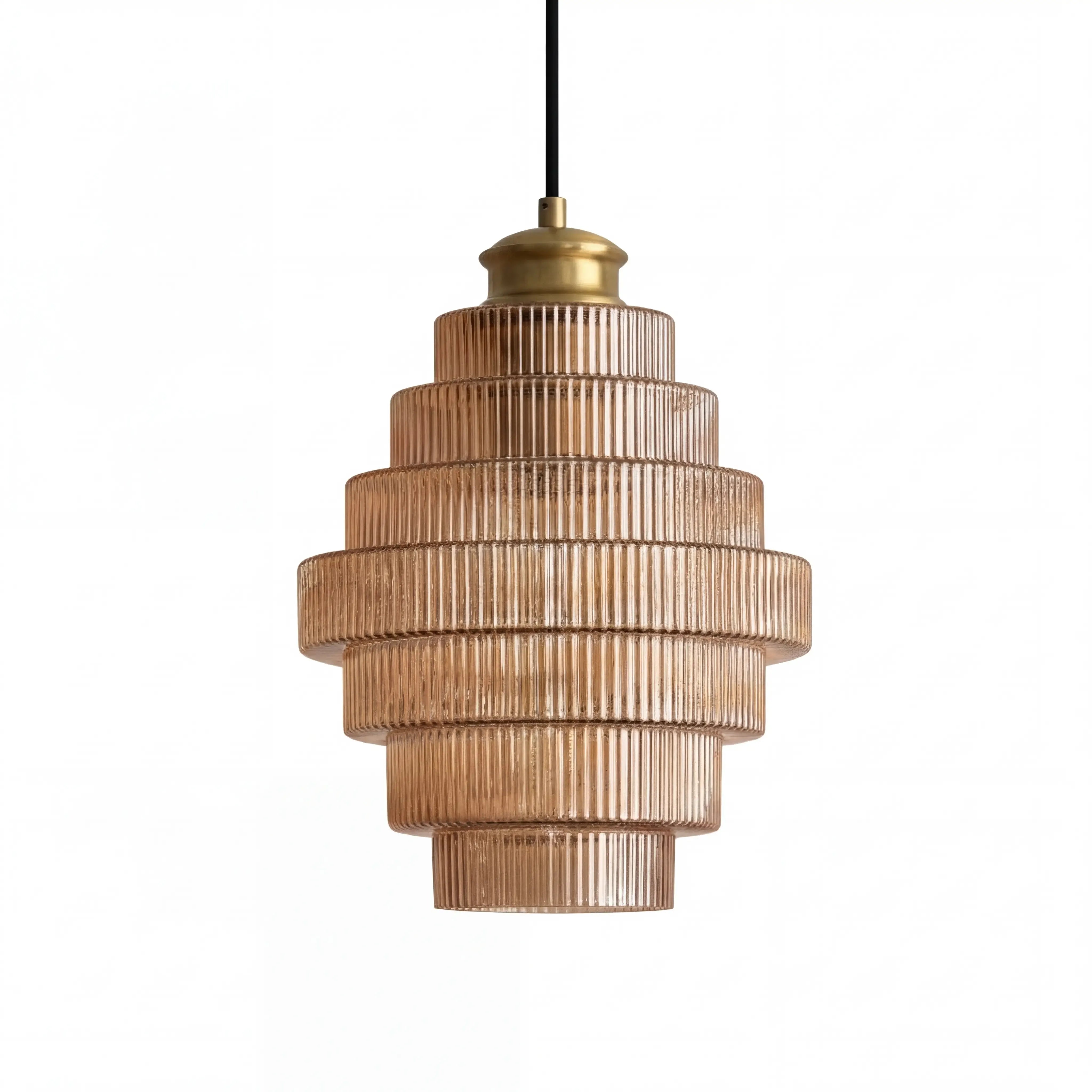 Antique Brass Striped Stained Glass Bottle Pendant Light