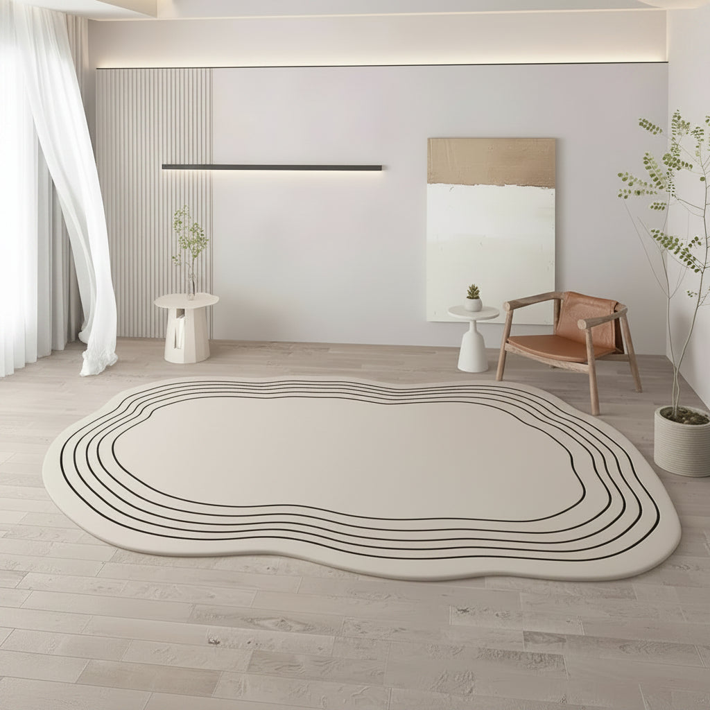 Beige Faux Cashmere Polyester Area Rug with Modern Minimalist Design