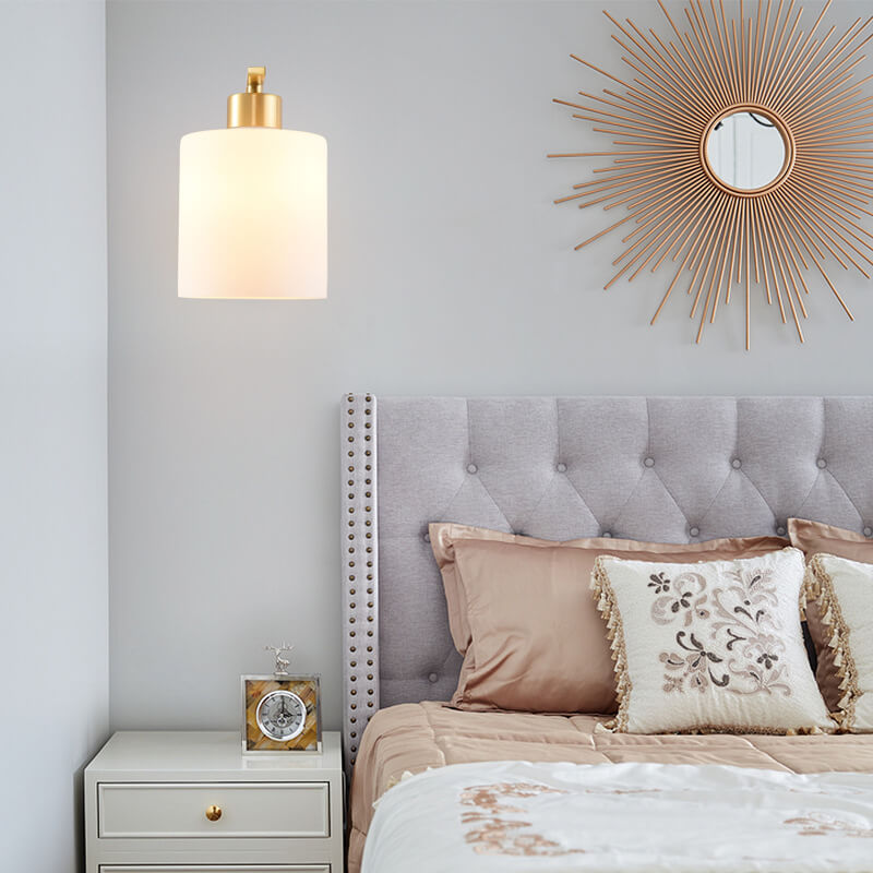 Brass-Finish Wall Light with Milk Glass Globe Shade