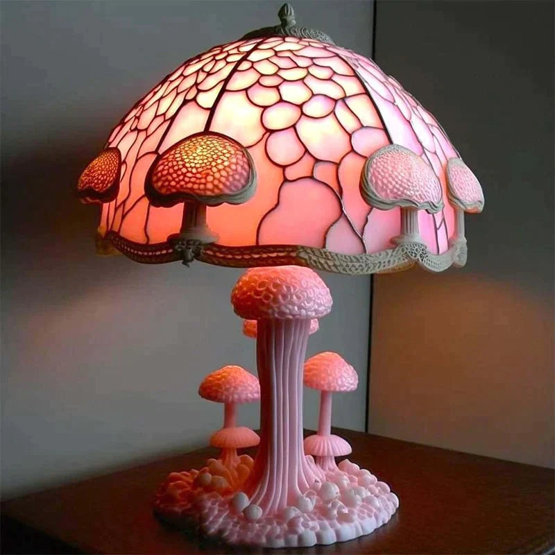Colorful Stained Glass Table Lamp with Dimmable Light and Decorative Design