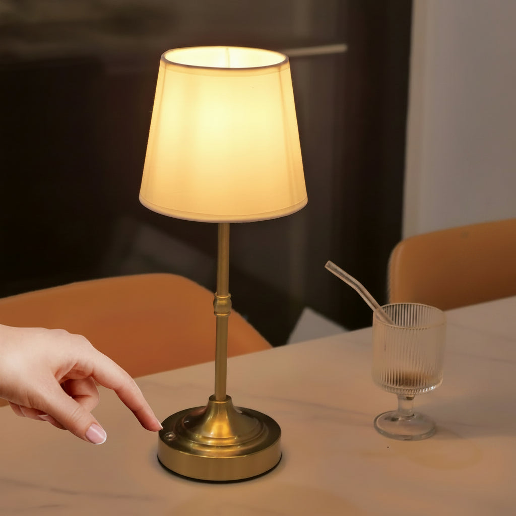 Dimmable Cordless Table Lamp with USB Rechargeable Battery | Brushed Metal LED Bedside Light