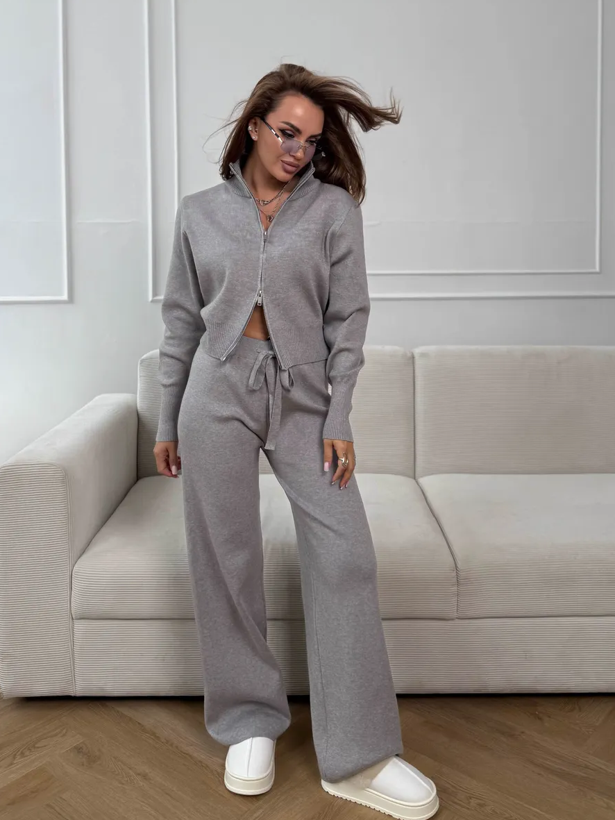 Women's Double-Zip Slim-Fit Knit Sweater Set