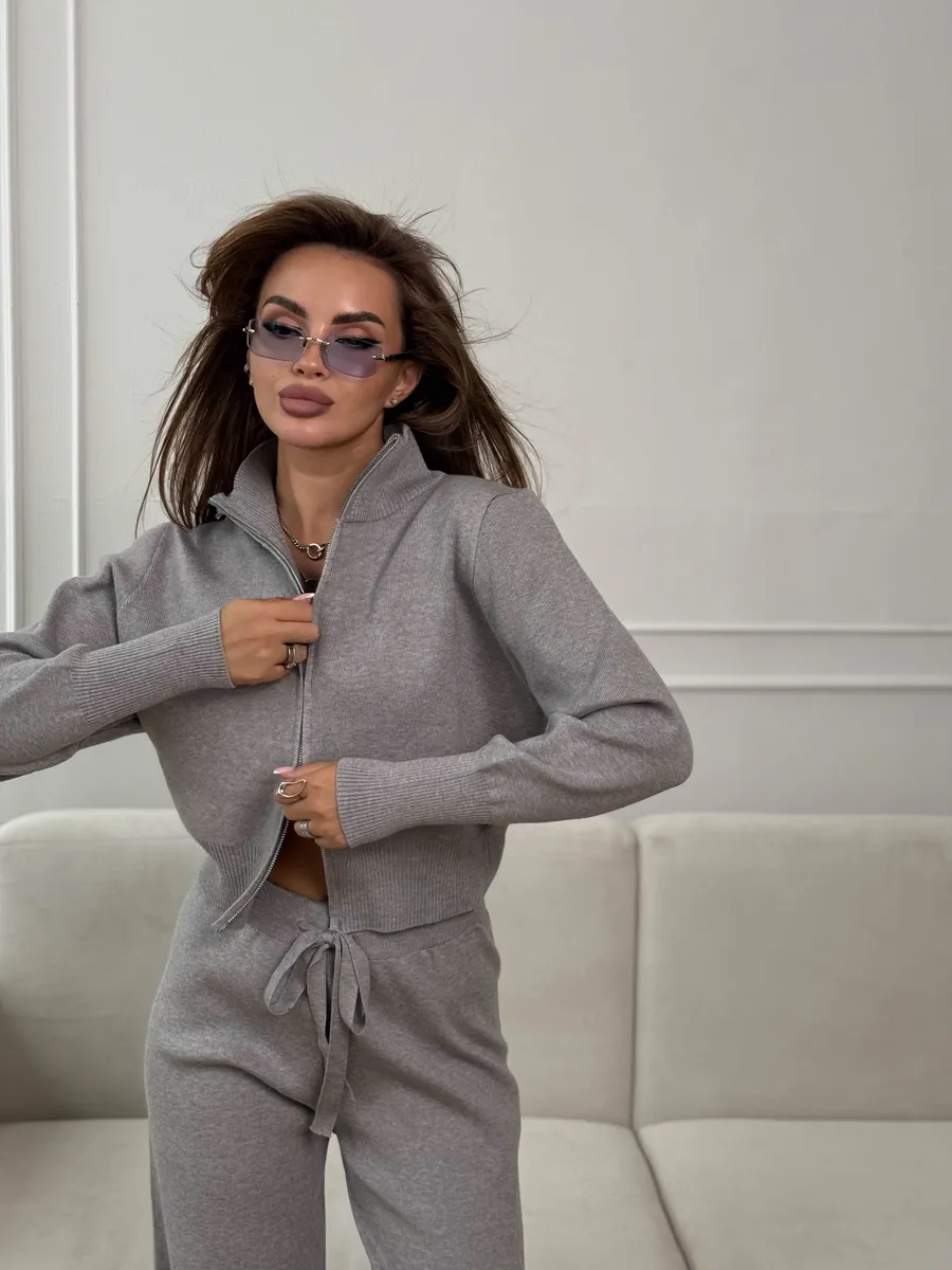 Women's Double-Zip Slim-Fit Knit Sweater Set