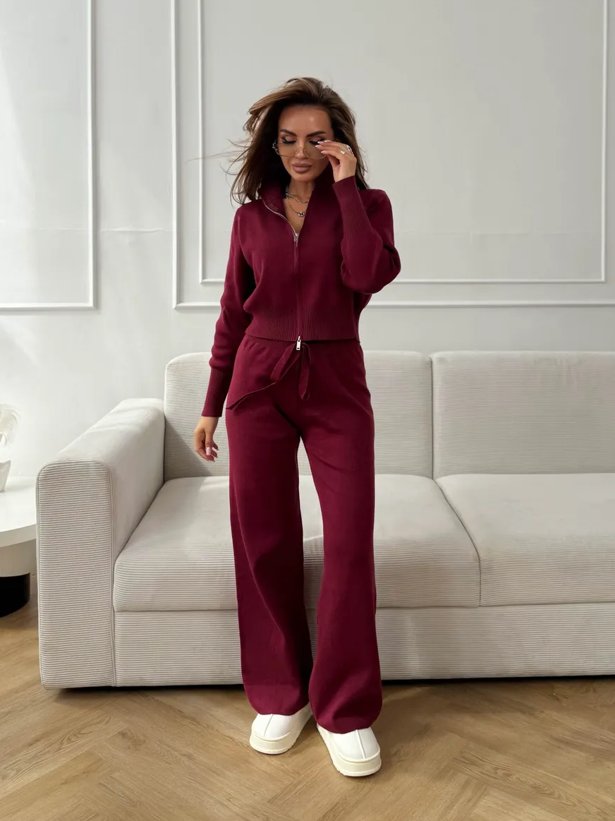 Women's Double-Zip Slim-Fit Knit Sweater Set
