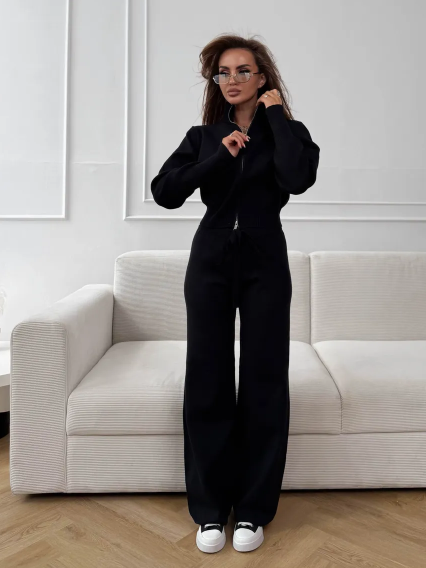 Women's Double-Zip Slim-Fit Knit Sweater Set