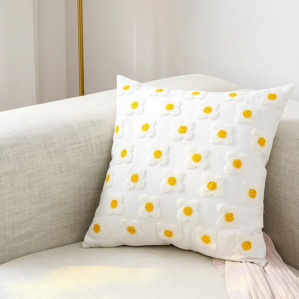 Floral Embroidered Canvas Cushion Cover