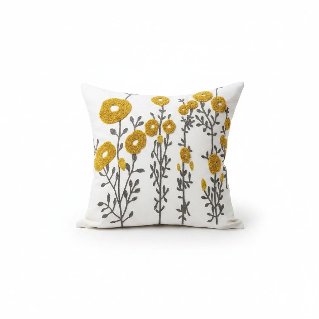 Floral Embroidered Canvas Cushion Cover