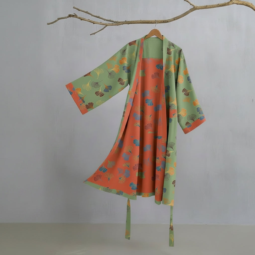 Ginkgo Biloba Leaf Pattern Bathrobe