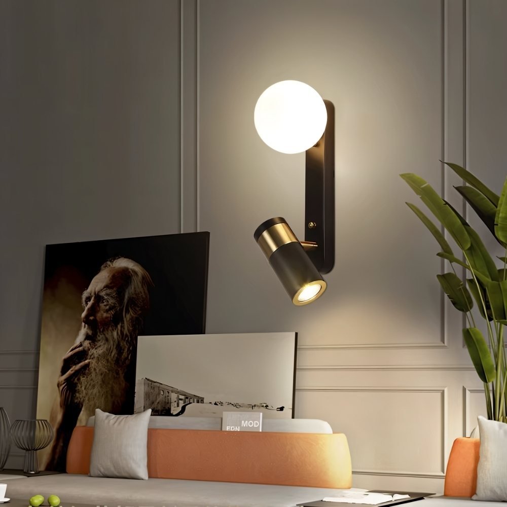 LED Wall Light with Globe Shade and Adjustable Reading Lamp