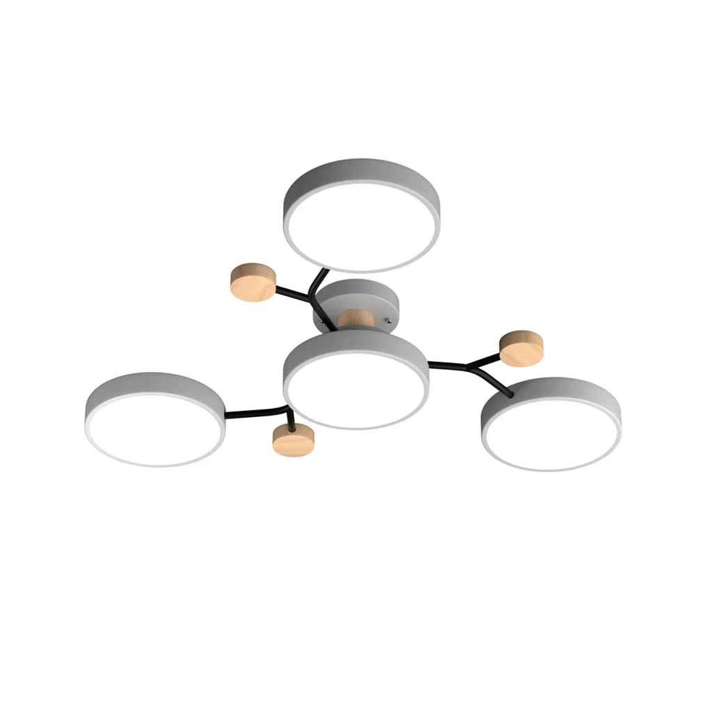 Macaron LED Ceiling Light with Geometric Multi-Head Design, Metal and Wooden Finish, Modern Nordic Style