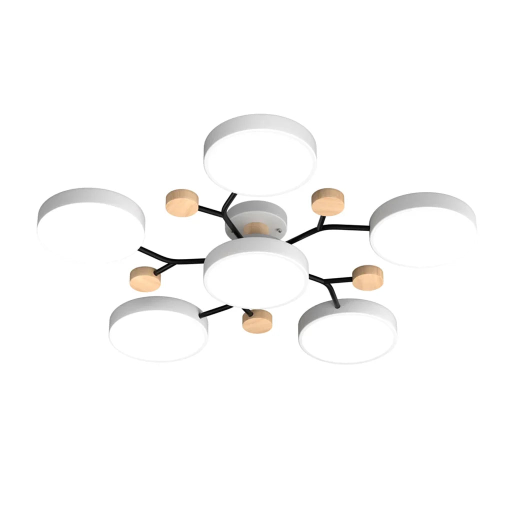 Macaron LED Ceiling Light with Geometric Multi-Head Design, Metal and Wooden Finish, Modern Nordic Style