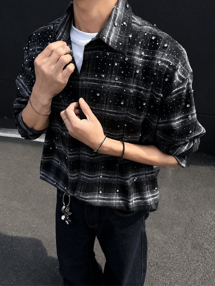 Men’s Rhinestone Plaid Shirt