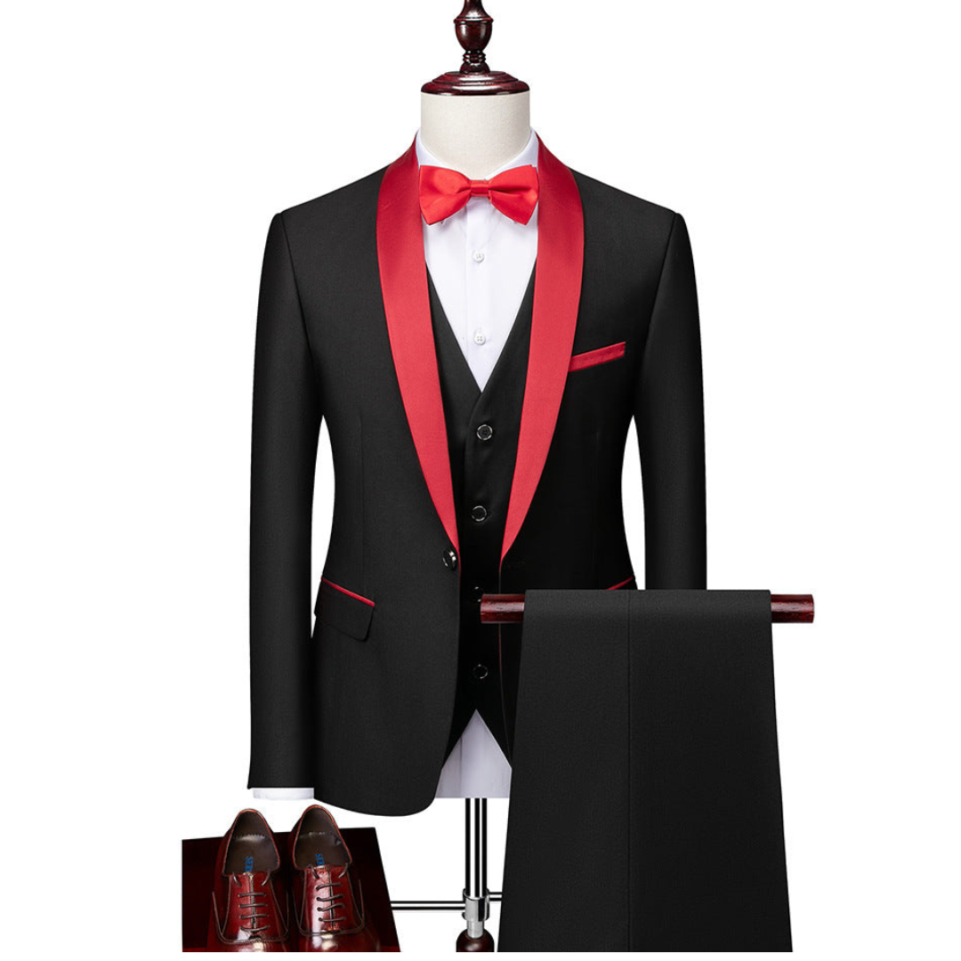 Men's Three-Piece Wedding Guest Suit Jacket Vest Trousers Formal Outfit
