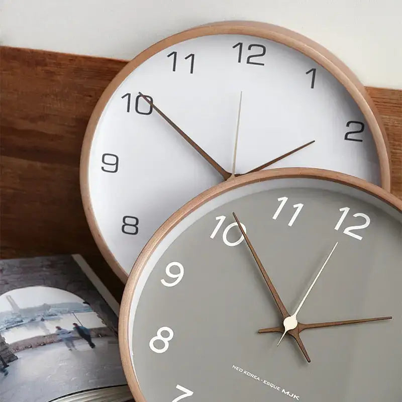 Modern Scandinavian Wooden Wall Clock with Silent Quartz Movement