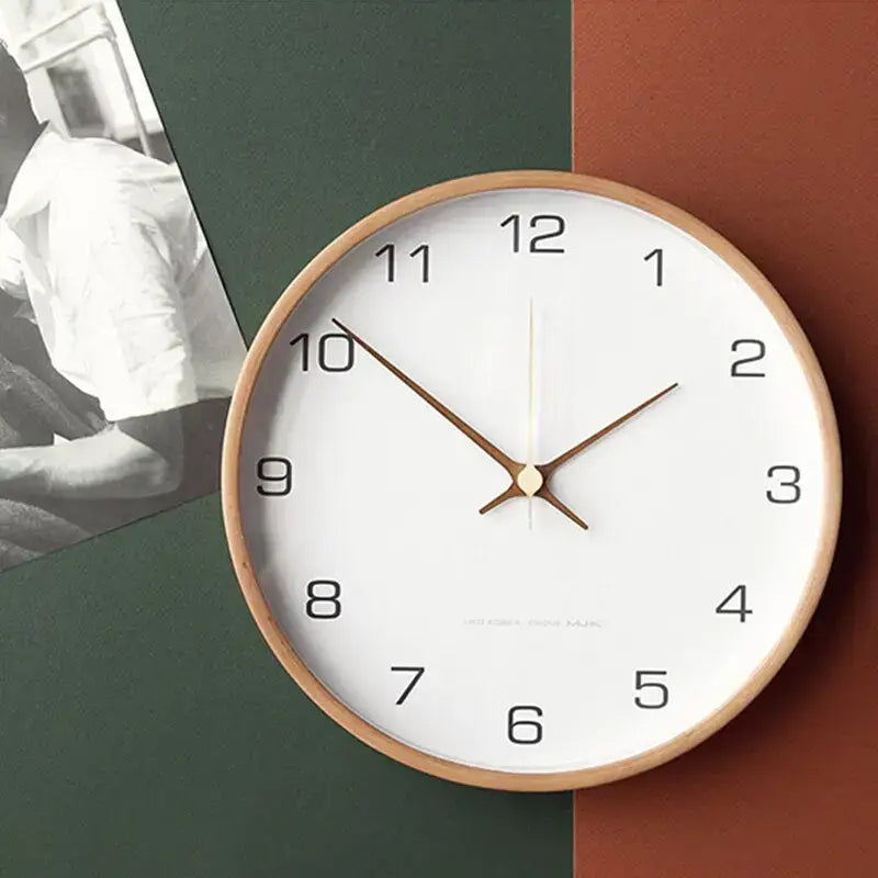 Modern Scandinavian Wooden Wall Clock with Silent Quartz Movement