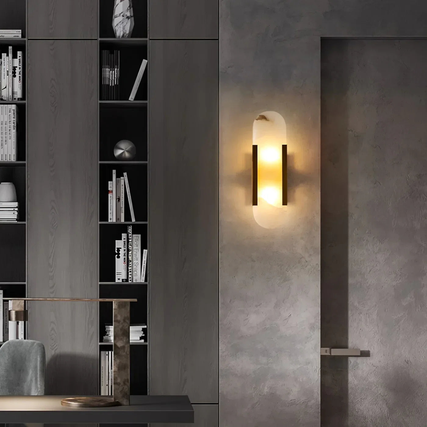 Modern Alabaster Wall Light with Gold Details