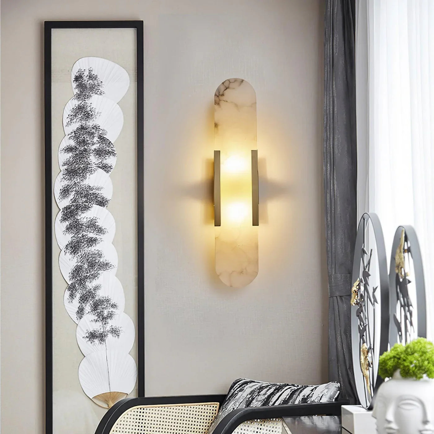 Modern Alabaster Wall Light with Gold Details