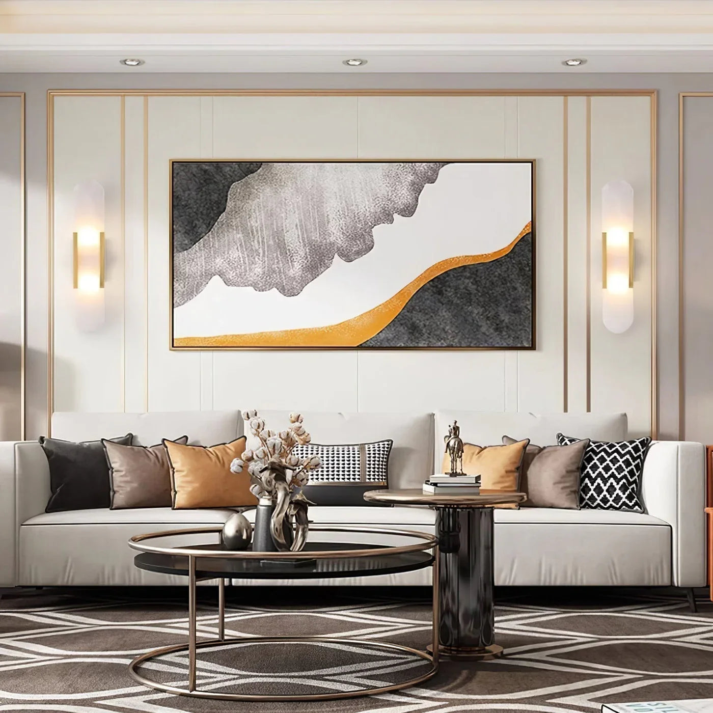 Modern Alabaster Wall Light with Gold Details