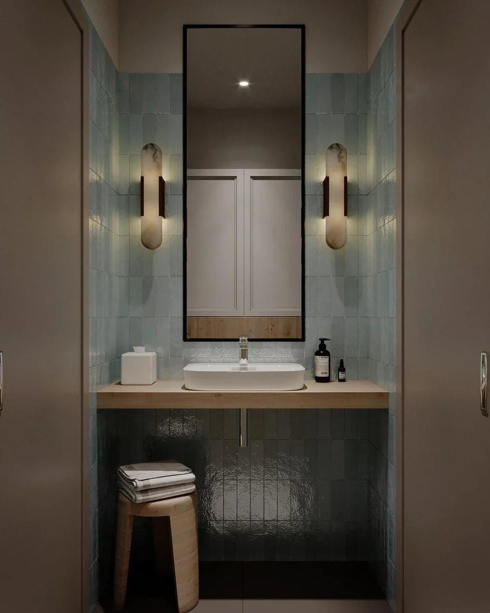 Modern Alabaster Wall Light with Gold Details