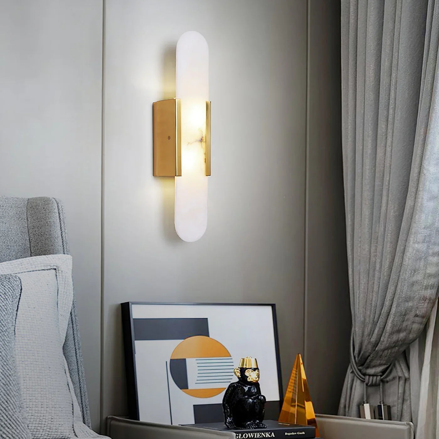 Modern Alabaster Wall Light with Gold Details