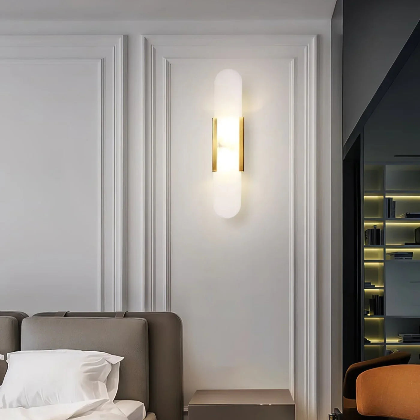 Modern Alabaster Wall Light with Gold Details