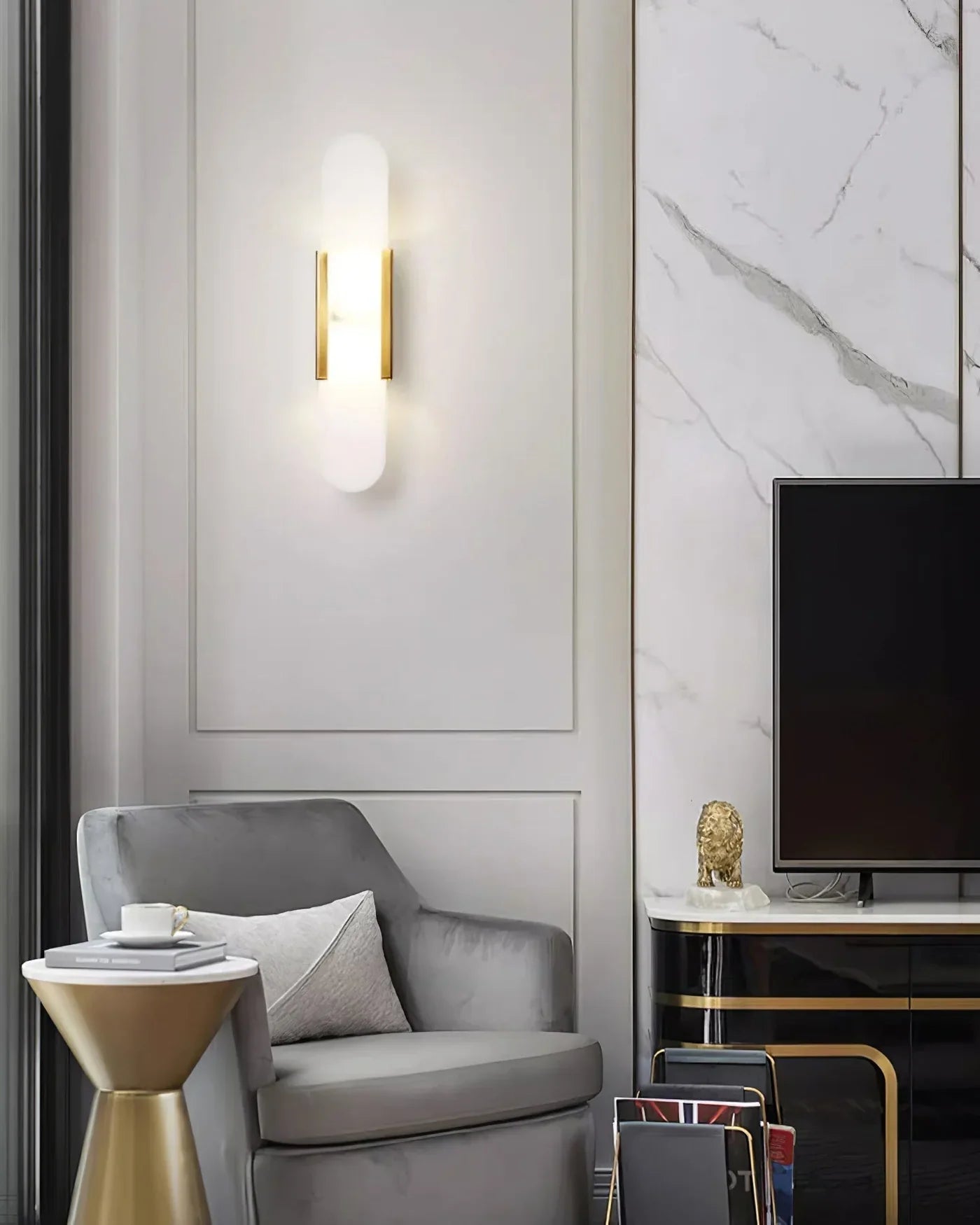 Modern Alabaster Wall Light with Gold Details