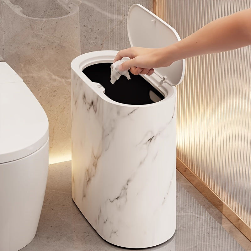 Modern Marble Trash Can with Lid, Oval Bathroom and Kitchen Waste Bin