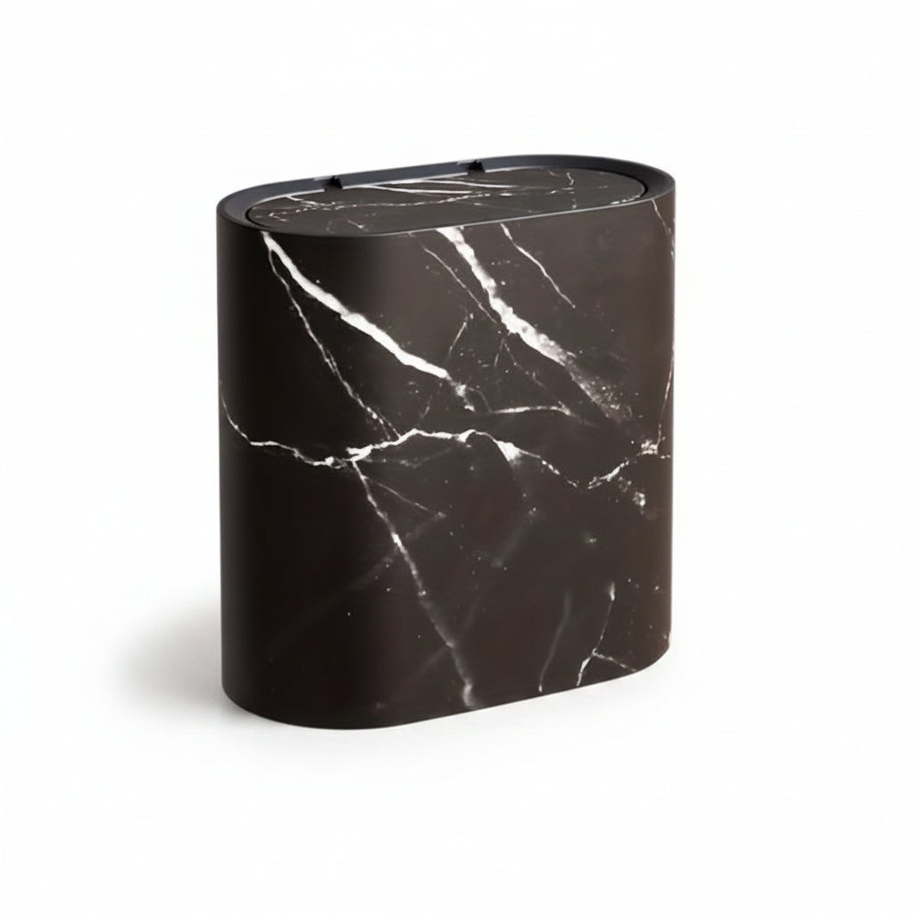 Modern Marble Trash Can with Lid, Oval Bathroom and Kitchen Waste Bin