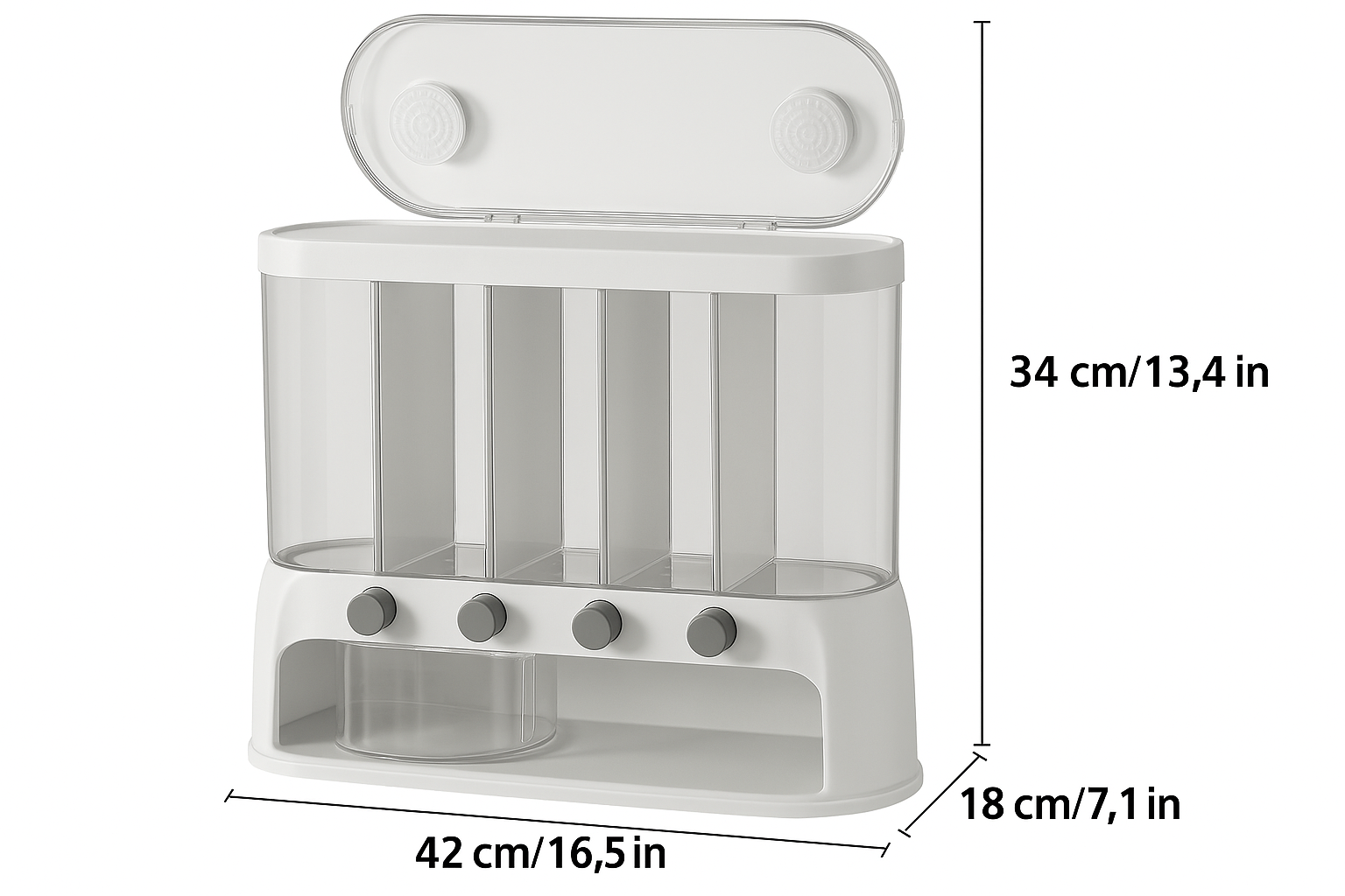 Multi-Compartment Kitchen Grain Storage Container with Airtight Flip Lid