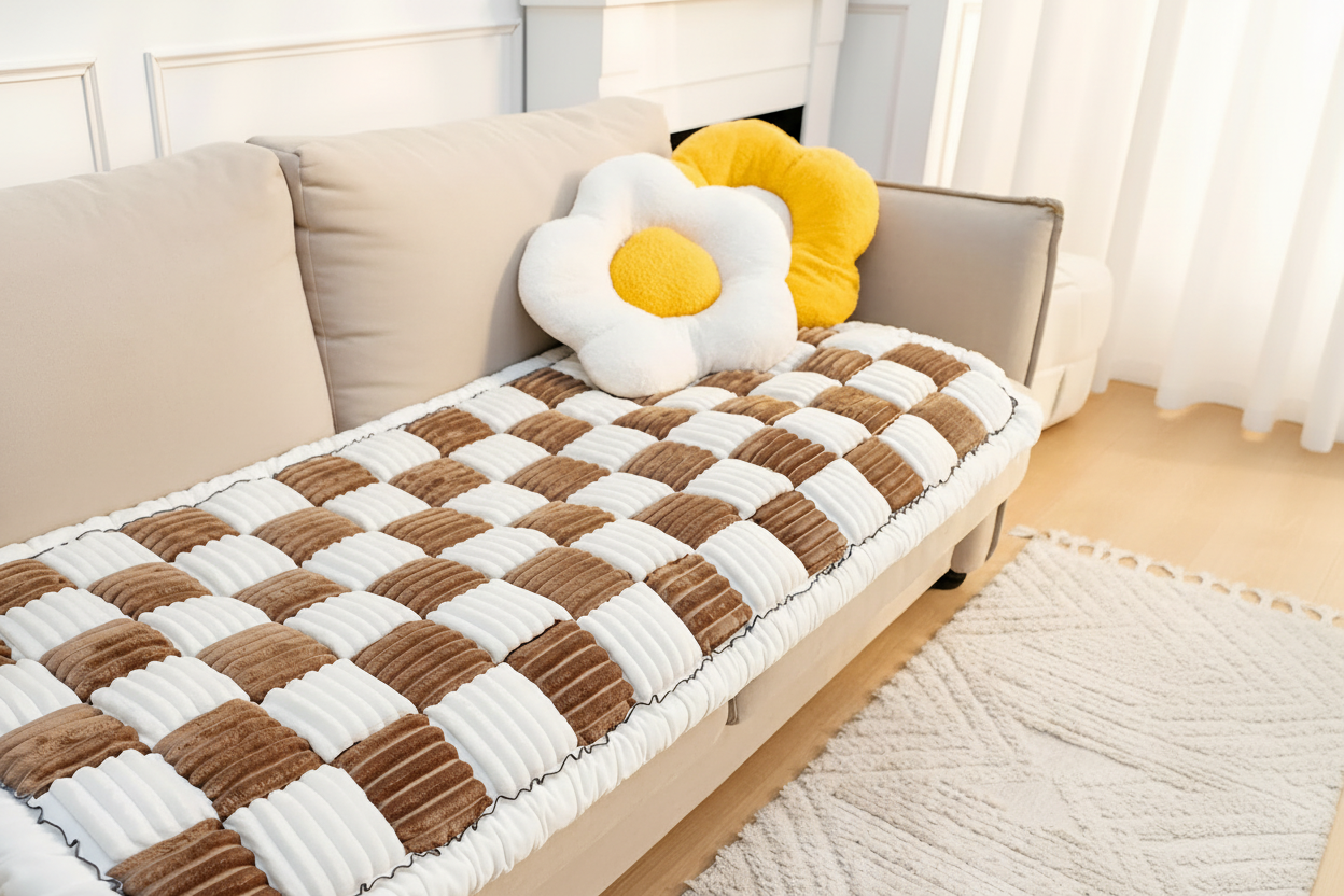 Non-Slip Checkered Plush Pet Mat