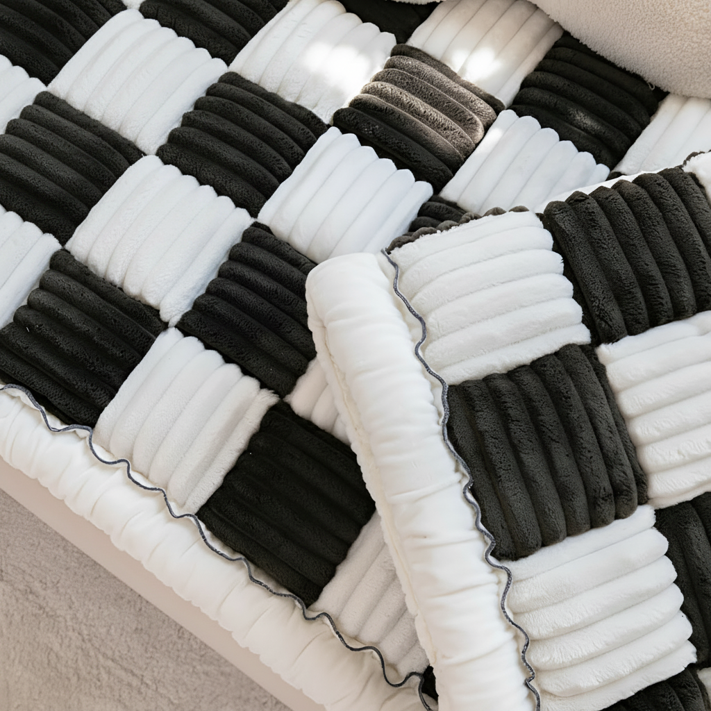 Non-Slip Checkered Plush Pet Mat