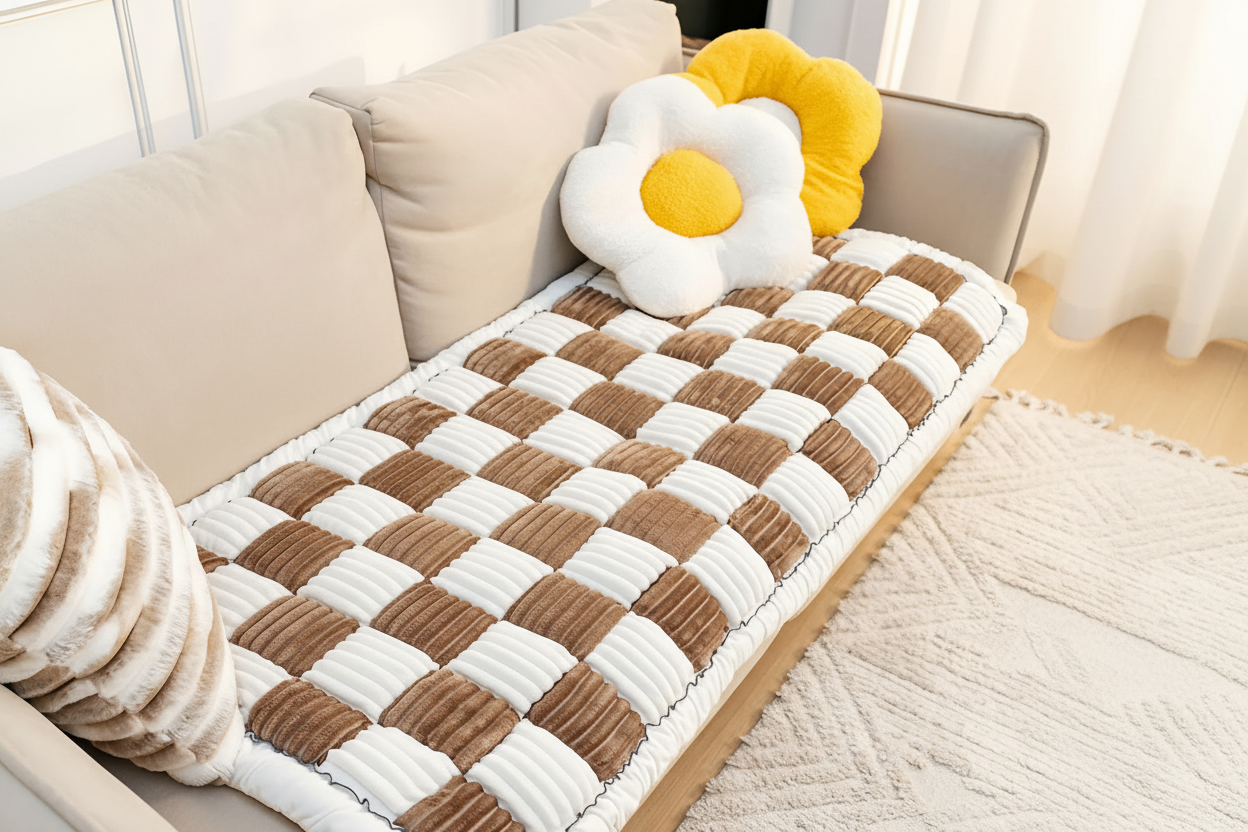 Non-Slip Checkered Plush Pet Mat