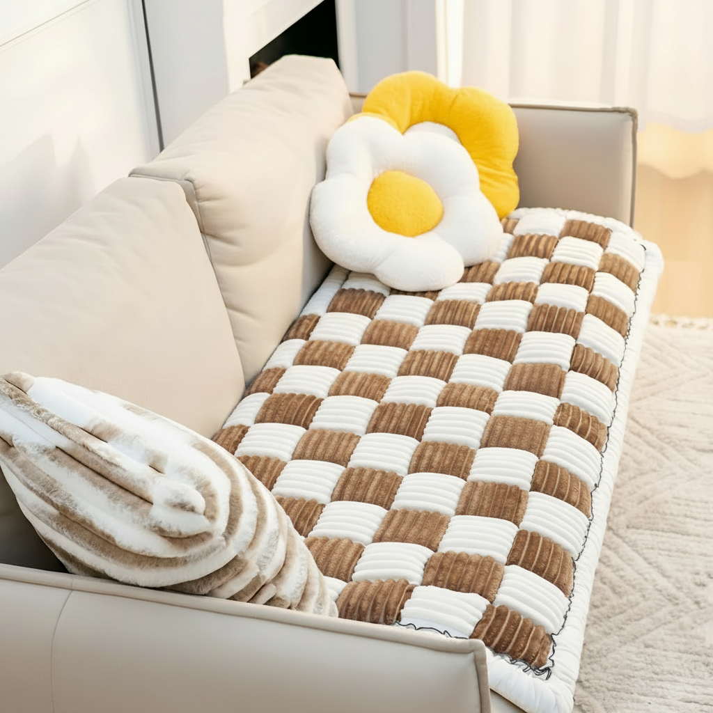 Non-Slip Checkered Plush Pet Mat