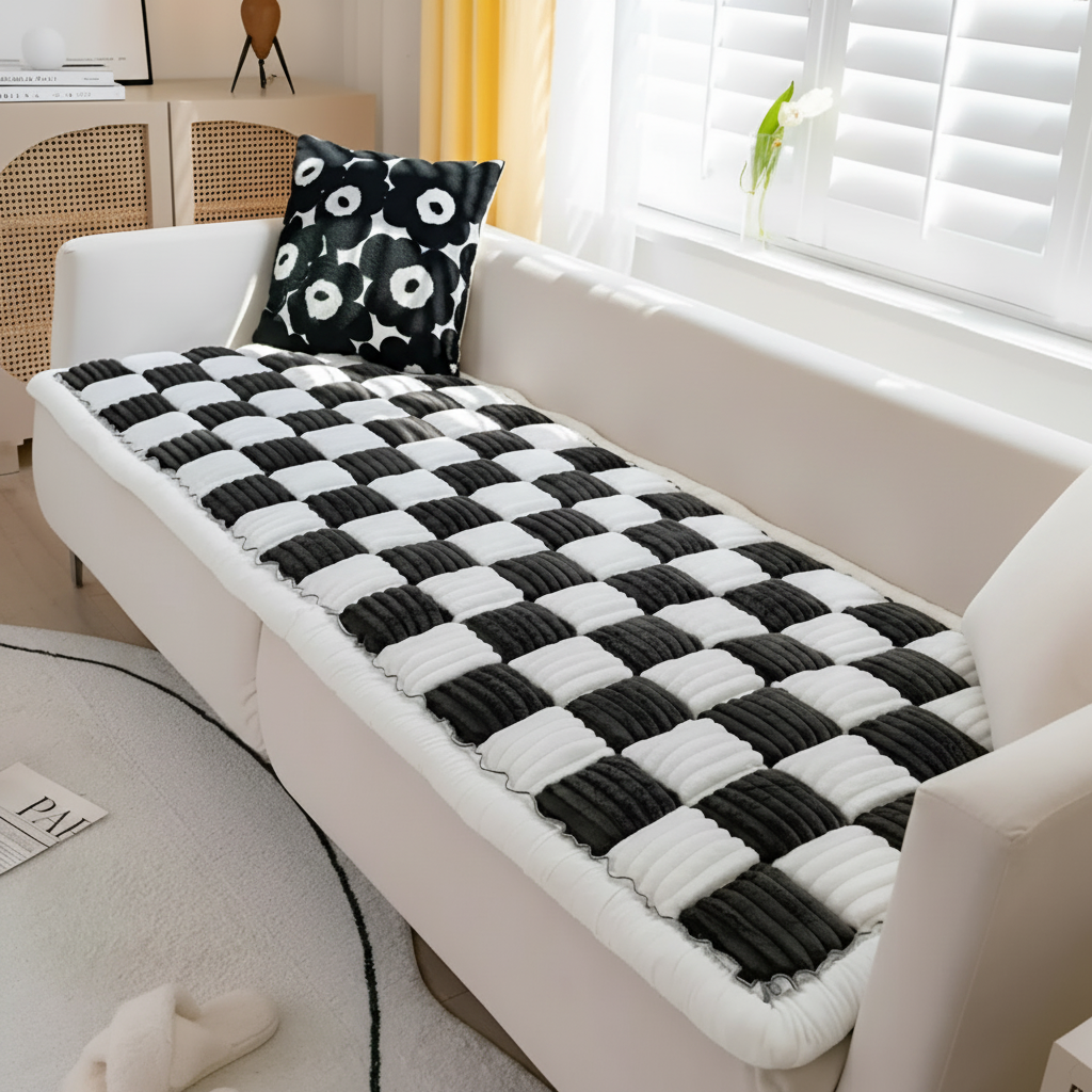 Non-Slip Checkered Plush Pet Mat