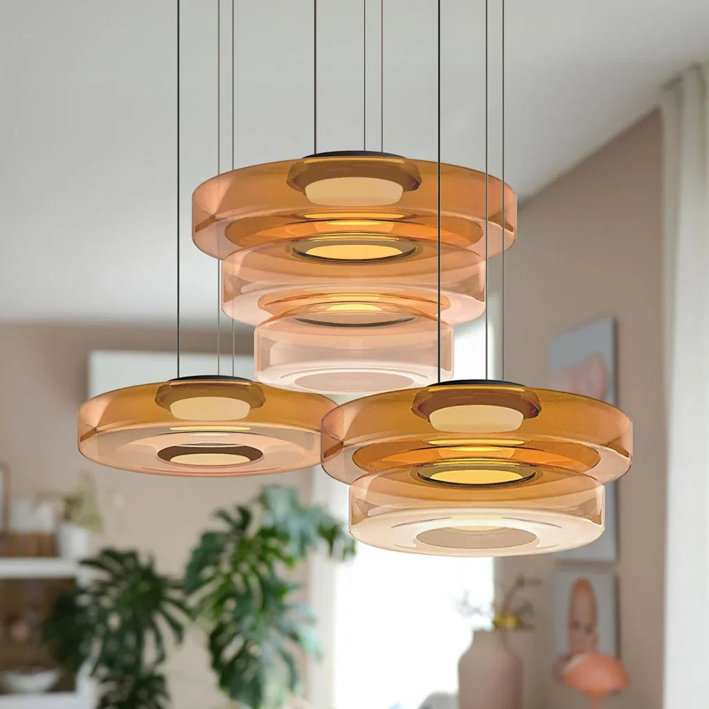 Nordic Creative Glass Pendant Light with Multi-Layer Disc Shade, Modern Macaron Design for Kitchen Island