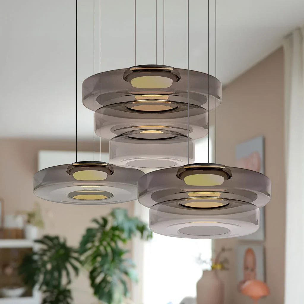 Nordic Creative Glass Pendant Light with Multi-Layer Disc Shade, Modern Macaron Design for Kitchen Island