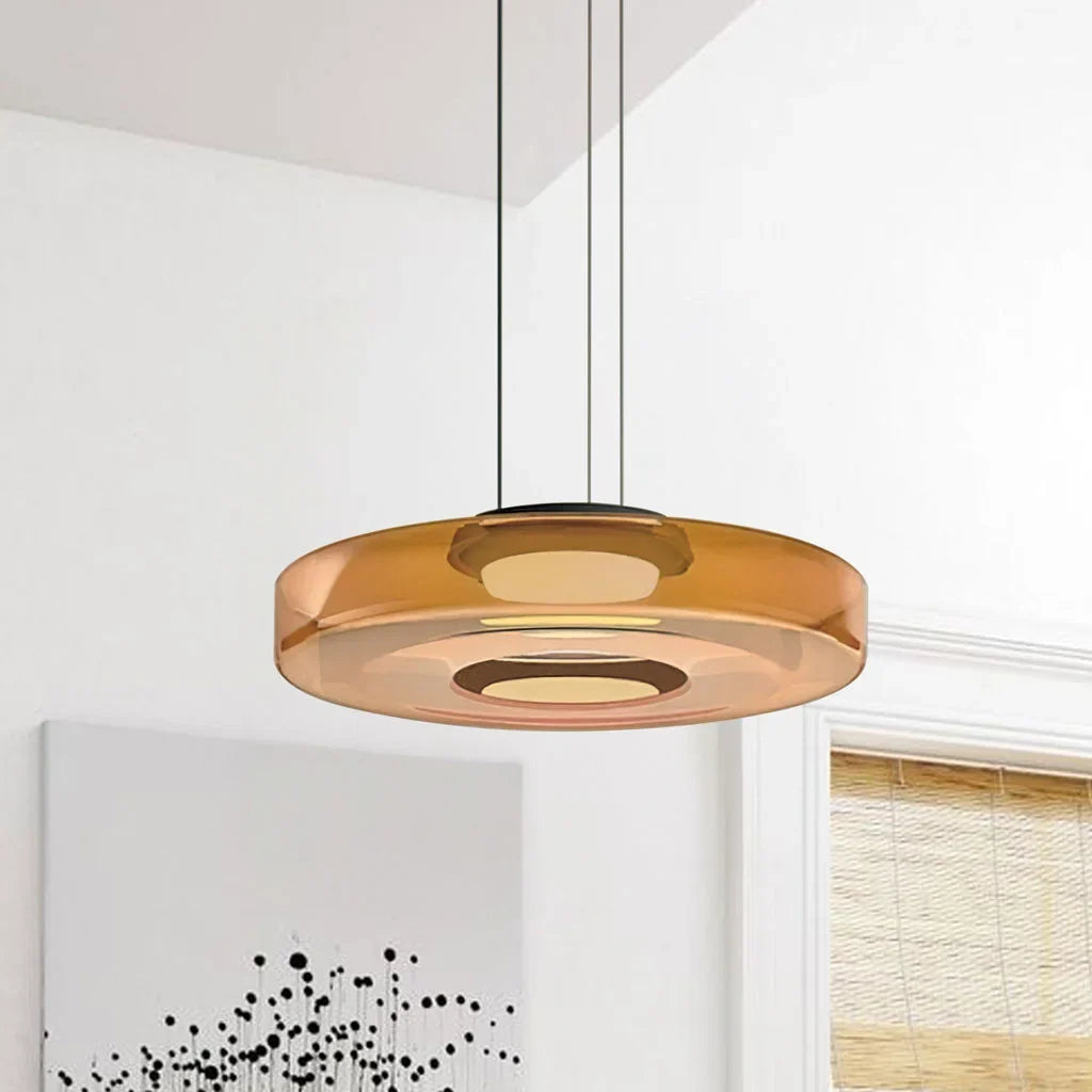 Nordic Creative Glass Pendant Light with Multi-Layer Disc Shade, Modern Macaron Design for Kitchen Island