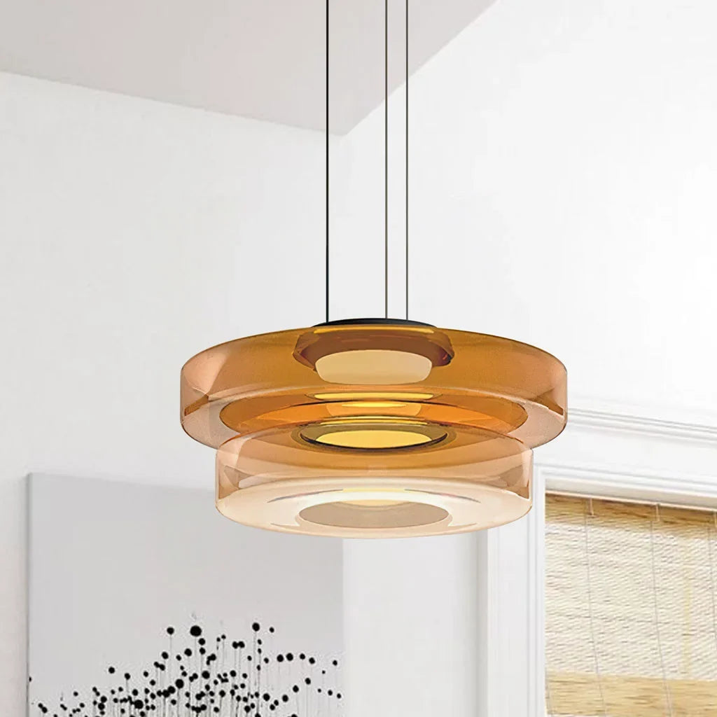 Nordic Creative Glass Pendant Light with Multi-Layer Disc Shade, Modern Macaron Design for Kitchen Island